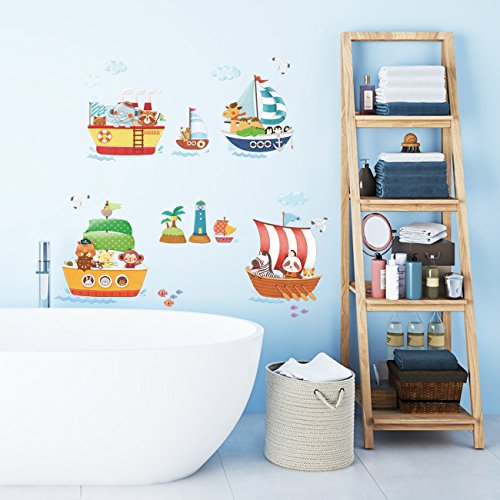 DECOWALL DA-1506A Barcos de Animales Vinilo Pegatinas Decorativas Adhesiva Pared Dormitorio Saln Guardera Habitaci Infantiles Nios Bebs