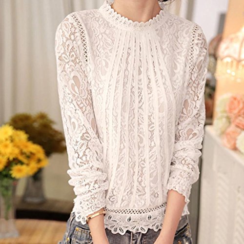 DEELIN Camisa Casual De Manga Larga De Cuello Redondo De Camisa De Encaje De Manga Larga para Mujer DEELIN Camisa Casual De Manga Larga De Cuello Redondo De Camisa De Encaje De Manga Larga para Mujer
