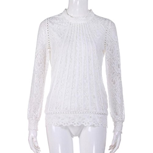 DEELIN Camisa Casual De Manga Larga De Cuello Redondo De Camisa De Encaje De Manga Larga para Mujer DEELIN Camisa Casual De Manga Larga De Cuello Redondo De Camisa De Encaje De Manga Larga para Mujer