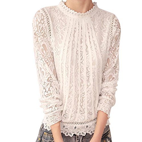 DEELIN Camisa Casual De Manga Larga De Cuello Redondo De Camisa De Encaje De Manga Larga para Mujer DEELIN Camisa Casual De Manga Larga De Cuello Redondo De Camisa De Encaje De Manga Larga para Mujer