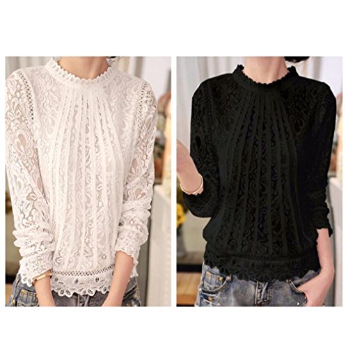 DEELIN Camisa Casual De Manga Larga De Cuello Redondo De Camisa De Encaje De Manga Larga para Mujer DEELIN Camisa Casual De Manga Larga De Cuello Redondo De Camisa De Encaje De Manga Larga para Mujer