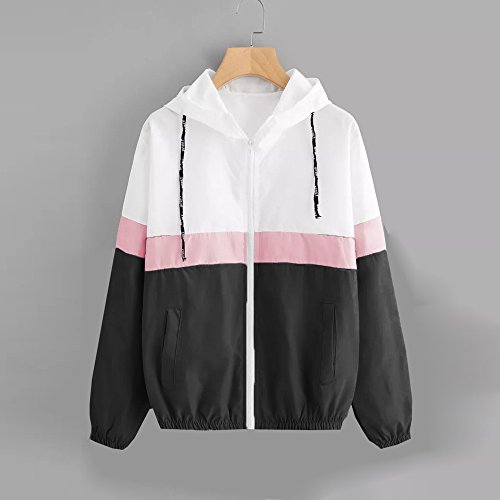 DEELIN Deportes Casuales De Las Mujeres De Manga Larga Patchwork Delgada con Capucha Cremallera De Bolsillo Deportes Chaqueta Sudadera