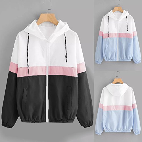 DEELIN Deportes Casuales De Las Mujeres De Manga Larga Patchwork Delgada con Capucha Cremallera De Bolsillo Deportes Chaqueta Sudadera