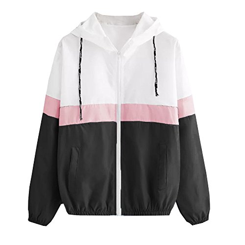 DEELIN Deportes Casuales De Las Mujeres De Manga Larga Patchwork Delgada con Capucha Cremallera De Bolsillo Deportes Chaqueta Sudadera