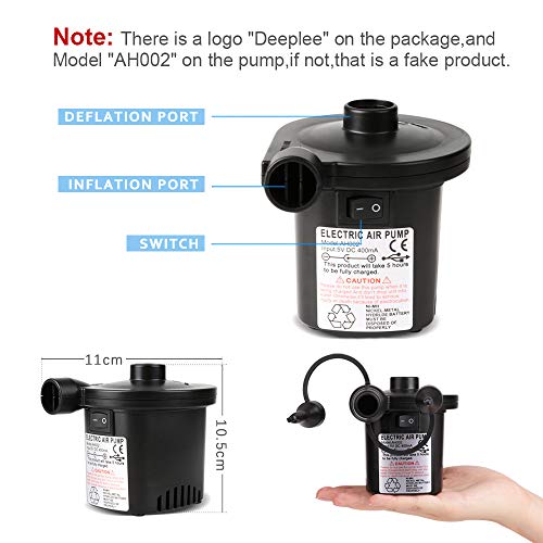 Deeplee Bomba de Aire Eléctrica, Inflador Bateria Recargable de llenado Rápido para Inflar Desinflar, Inflador Colchon Hinchable, 3 Boquillas Incluidas (Adaptador USB: 5V) Deeplee Bomba de Aire Eléctrica, Inflador Bateria Recargable de llenado Rápido para Inflar Desinflar, Inflador Colchon Hinchable, 3 Boquillas Incluidas (Adaptador USB: 5V)