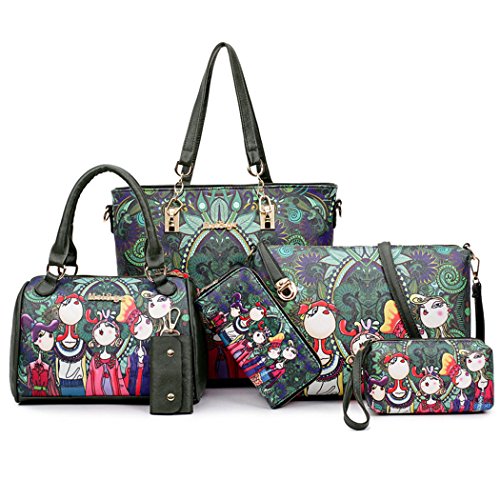 DEERWORD Para mujer Bolsos bandolera Carteras de mano Bolsos totes Carteras de mano con asa Cuero 6pcs Set Verde DEERWORD Para mujer Bolsos bandolera Carteras de mano Bolsos totes Carteras de mano con asa Cuero 6pcs Set Verde