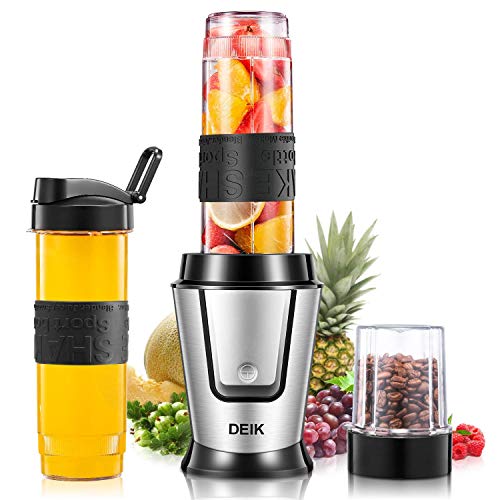Deik Batidora multifunción, mini licuadora 5 en 1 con 3 botellas portátiles, con 4 cuchillas de acero inoxidable para batidos, hielo, fruta, verduras y compos, 500 W, 29000RMP Deik Batidora multifunción, mini licuadora 5 en 1 con 3 botellas portátiles, con 4 cuchillas de acero inoxidable para batidos, hielo, fruta, verduras y compos, 500 W, 29000RMP
