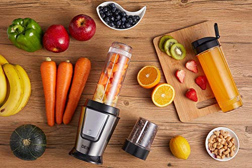 Deik Batidora multifunción, mini licuadora 5 en 1 con 3 botellas portátiles, con 4 cuchillas de acero inoxidable para batidos, hielo, fruta, verduras y compos, 500 W, 29000RMP Deik Batidora multifunción, mini licuadora 5 en 1 con 3 botellas portátiles, con 4 cuchillas de acero inoxidable para batidos, hielo, fruta, verduras y compos, 500 W, 29000RMP