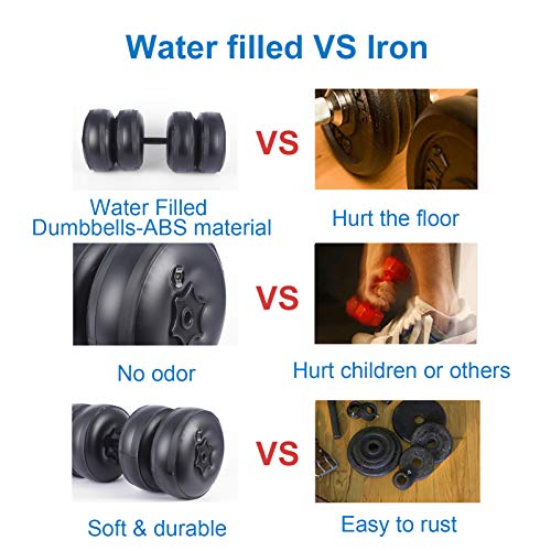 Deiris Mancuernas 10~20 kg Juego de Mancuernas Ajustables 8kg,10kg,12kg,15kg,20kg Mancuernas Agua Mancuernas de Viaje Mancuernas portátiles