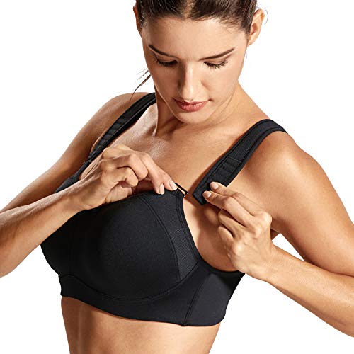 DELIMIRA Mujer Sujetador Deportivo Talla Grande de Alto Impacto Copas Moldeadas con Aros Negro 110D