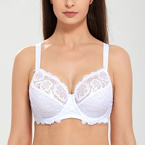 DELIMIRA - Sujetador Copa Completa En Encaje Elástico Floral para Mujer Blanco 115E DELIMIRA - Sujetador Copa Completa En Encaje Elástico Floral para Mujer Blanco 115E
