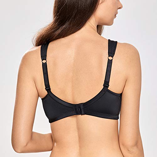 DELIMIRA - Sujetador de Copa Blanda Sin Aros Sin Relleno Talla Grande para Mujer Negro 115G