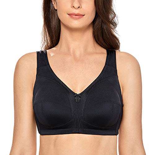 DELIMIRA - Sujetador de Copa Blanda Sin Aros Sin Relleno Talla Grande para Mujer Negro 115G DELIMIRA - Sujetador de Copa Blanda Sin Aros Sin Relleno Talla Grande para Mujer Negro 115G