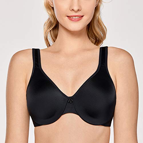 DELIMIRA - Sujetador Reductor Copa Completa con Aros Minimizador para Mujer Negro 100D DELIMIRA - Sujetador Reductor Copa Completa con Aros Minimizador para Mujer Negro 100D