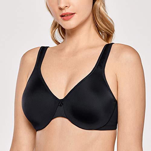 DELIMIRA - Sujetador Reductor Copa Completa con Aros Minimizador para Mujer Negro 95C