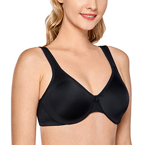 DELIMIRA - Sujetador Reductor Copa Completa con Aros Minimizador para Mujer Negro 95C