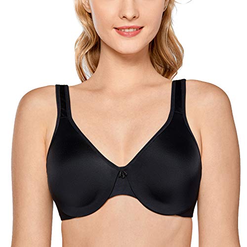 DELIMIRA - Sujetador Reductor Copa Completa con Aros Minimizador para Mujer Negro 95C