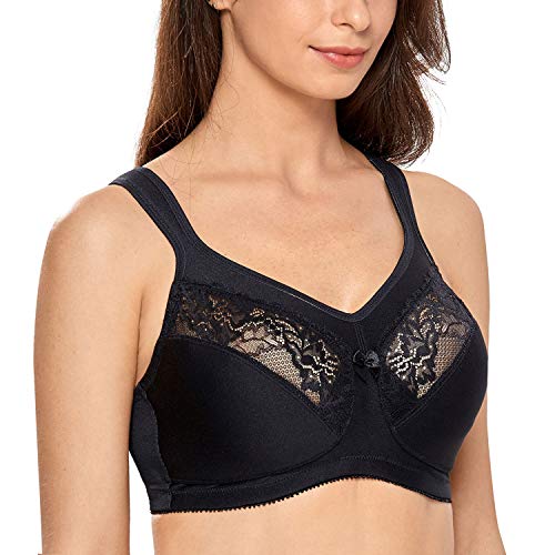 DELIMIRA - Sujetador Reductor sin Aros Encaje para Tallas Grandes para Mujer Negro 95G DELIMIRA - Sujetador Reductor sin Aros Encaje para Tallas Grandes para Mujer Negro 95G