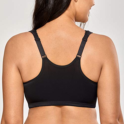 DELIMIRA - Sujetador Sin Aros en Encaje y Tela Suave Cierre Delantero para Mujer Negro 125F DELIMIRA - Sujetador Sin Aros en Encaje y Tela Suave Cierre Delantero para Mujer Negro 125F