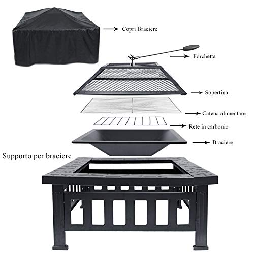 Denmay 81,28CM (32") Brasero, brasero de Metal para Exterior, Mesa Cuadrada, brasero, jardín, Calentador de Patio, Barbacoa y cubeta de Hielo con Cubierta Impermeable, brasero multifunción y Parrilla