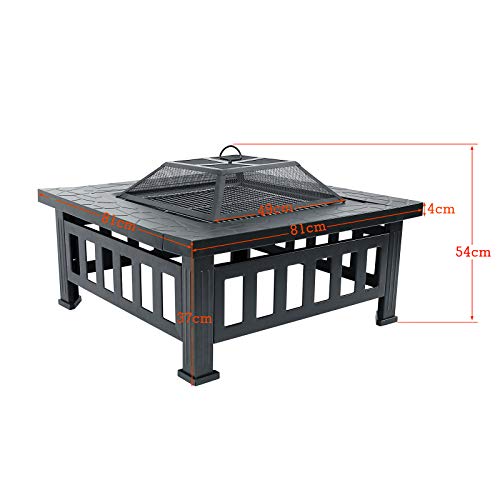 Denmay 81,28CM (32") Brasero, brasero de Metal para Exterior, Mesa Cuadrada, brasero, jardín, Calentador de Patio, Barbacoa y cubeta de Hielo con Cubierta Impermeable, brasero multifunción y Parrilla