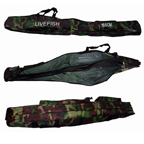 DEPALMERA✮ Funda Bolso para Caña de Pescar 155cm Color Camuflaje Bolsa Doble de Pesca para Cañas y Accesorios