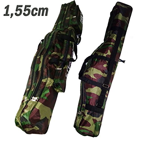 DEPALMERA✮ Funda Bolso para Caña de Pescar 155cm Color Camuflaje Bolsa Doble de Pesca para Cañas y Accesorios