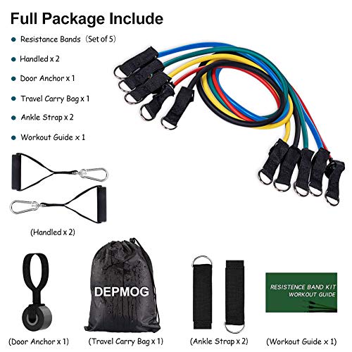 Depmog Juego bandas resistencia fitness 100lbs, 5pcs Tubo Elásticos, 12pcs, Ajustable, Caucho Natural, Para Ejercicio en Casa, Gym, Cintas Profecional Yoga con Bolsa Almacenamiento Depmog Juego bandas resistencia fitness 100lbs, 5pcs Tubo Elásticos, 12pcs, Ajustable, Caucho Natural, Para Ejercicio en Casa, Gym, Cintas Profecional Yoga con Bolsa Almacenamiento