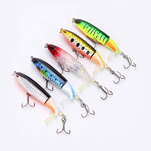 DesignSter 5Pcs Lápiz Popper Señuelo Pesca Artificial Duro 10 cm 15 g Wobbler Flotante Multi-Segmentos Swimbait Siluros Bass Lubina Señuelo para Pesca Spinning con 2 Triángulo Ganchos