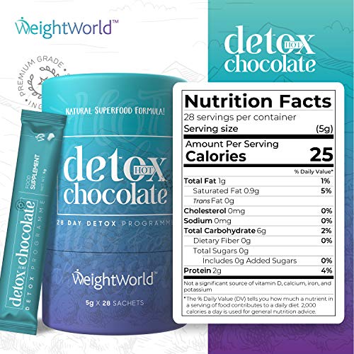 Detox Adelgazante Chocolate Caliente Desintoxicante - Para Adelgazar y Las Eliminar Toxinas, Con Garcinia Cambogia y L-Carnitina, Inhibidor de Apetito, Más Sabroso y Gustoso que un Té, 28 Sobres