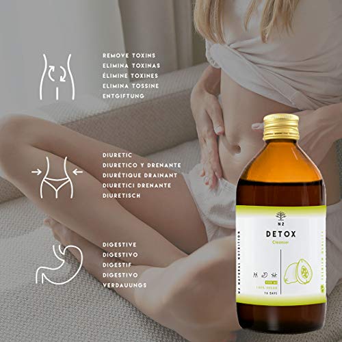 DETOX Adelgazante Potente liquido Natural. Colon Cleanse. Retencion de líquidos Depurativo Hígado. Diurético Elimina Toxinas. Té Verde Guaraná Papaya Diente León. 500ml VEGANO CE. N2 Natural Nutrition DETOX Adelgazante Potente liquido Natural. Colon Cleanse. Retencion de líquidos Depurativo Hígado. Diurético Elimina Toxinas. Té Verde Guaraná Papaya Diente León. 500ml VEGANO CE. N2 Natural Nutrition