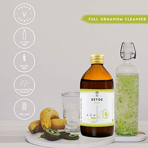 DETOX Adelgazante Potente liquido Natural. Colon Cleanse. Retencion de líquidos Depurativo Hígado. Diurético Elimina Toxinas. Té Verde Guaraná Papaya Diente León. 500ml VEGANO CE. N2 Natural Nutrition