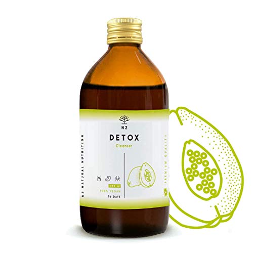 DETOX Adelgazante Potente liquido Natural. Colon Cleanse. Retencion de líquidos Depurativo Hígado. Diurético Elimina Toxinas. Té Verde Guaraná Papaya Diente León. 500ml VEGANO CE. N2 Natural Nutrition