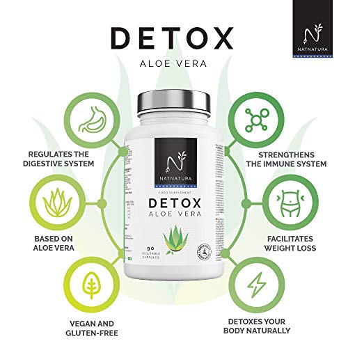 Detox Aloe Vera+Hinojo. Plan detox adelgazante natural para eliminar toxinas y limpieza de colon.Suplemento alimenticio vegetal a base de aloe vera puro. Vegano y sin gluten. 90 capsulas vegetales.