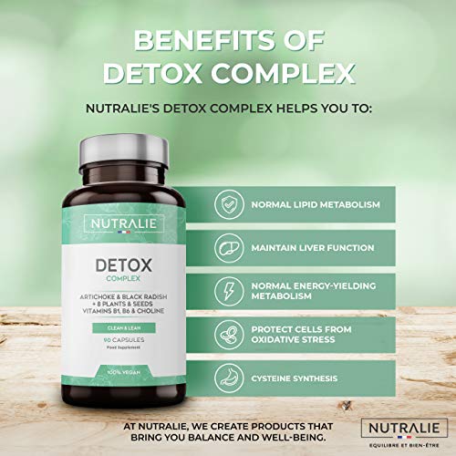 Detox Potente Hígado | Plan Detox Adelgazante y Diurético Vegano | Cleanser para Eliminar Toxinas con Alcachofa, Rábano Negro, Vitaminas y +8 Plantas y Semillas | 90 Cápsulas Veganas Nutralie