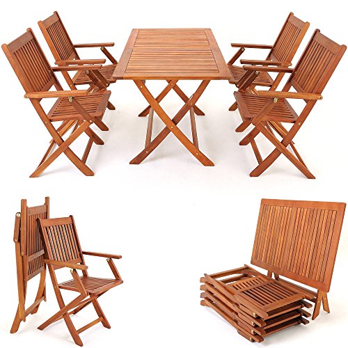 Deuba Conjunto de jardín 'Sydney' de Madera de Acacia Comedor Exterior 1 Mesa y 4 sillas con reposabrazos 5 pzs terraza