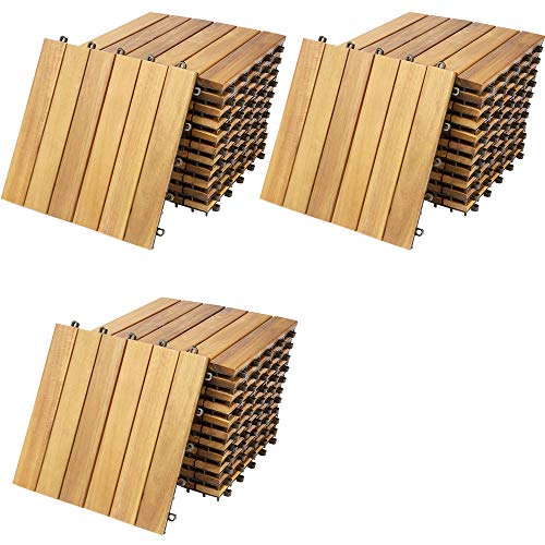 Deuba Set de 33 baldosas"Clásica" de madera Acacia 30 x 30 cm por 3m² losas de terraza jardín balcón spa
