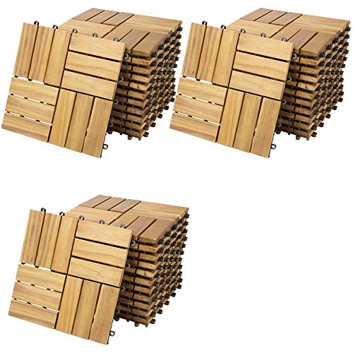 Deuba Set de 33 baldosas"Mosaïco" de madera Acacia 30 x 30 cm por 3m² losas de terraza jardín balcón spa