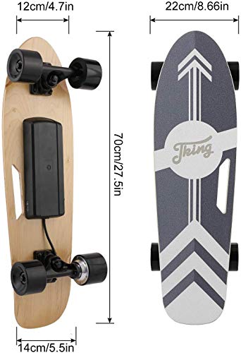 Devo Skateboard Eléctrico, Longboard Eléctrico a Control Remoto para Adultos/Jóvenes, 70cm Skateboard de Velocidad Máxima de 20 KM/H, Motor 350 W, Monopatín de Crucero Completo (Negro)