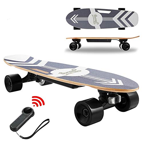Devo Skateboard Eléctrico, Longboard Eléctrico a Control Remoto para Adultos/Jóvenes, 70cm Skateboard de Velocidad Máxima de 20 KM/H, Motor 350 W, Monopatín de Crucero Completo (Negro)