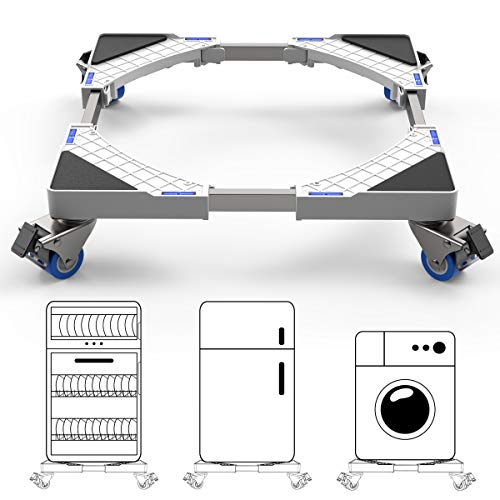 Dewel Base Móvil Ajustable 44.8~69cm para Lavadora Multifuncional con 4 Ruedas Giratorias Dobles de Goma Soporte para Lavadora, Secadora y Refrigerador,360°Giración