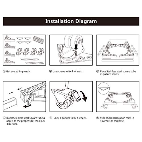 Dewel Base Móvil Ajustable 44.8~69cm para Lavadora Multifuncional con 4 Ruedas Giratorias Dobles de Goma Soporte para Lavadora, Secadora y Refrigerador,360°Giración