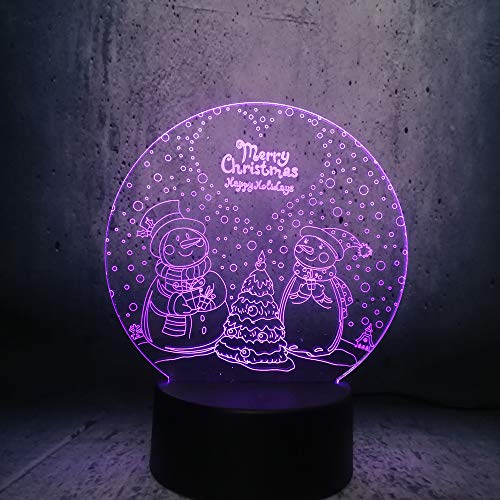 DFDLNL Muñeco de Nieve y árbol Lámpara 3D Decoración navideña para el hogar Bombilla led Multicolor Luz de Noche Feliz año Nuevo Hombre de Nieve Iluminación Acrílico