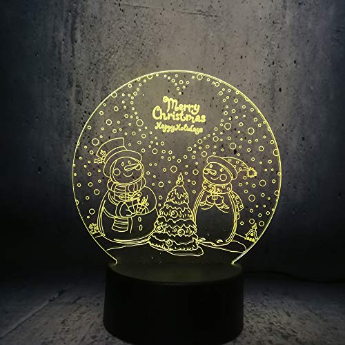 DFDLNL Muñeco de Nieve y árbol Lámpara 3D Decoración navideña para el hogar Bombilla led Multicolor Luz de Noche Feliz año Nuevo Hombre de Nieve Iluminación Acrílico