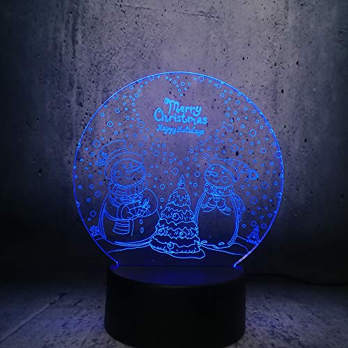 DFDLNL Muñeco de Nieve y árbol Lámpara 3D Decoración navideña para el hogar Bombilla led Multicolor Luz de Noche Feliz año Nuevo Hombre de Nieve Iluminación Acrílico