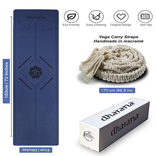 Dharana Esterilla Yoga Mat Antideslizante Profesional- Colchoneta Gruesa para Deportes - Gimnasia Pilates Fitness - Ecológica -183cm Largo - 61cm Ancho - 0.6cm Grosor