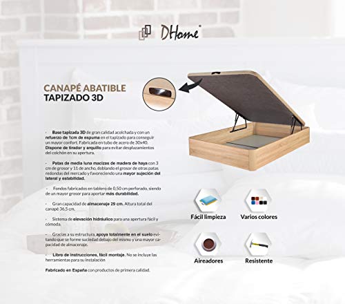 DHOME Canape Abatible Tapizado 3D 4 válvulas Maxima Calidad Esquinas canapé Madera (135x190 Roble, 22mm)