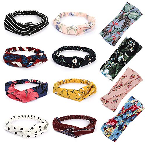 Diademas Mujer, Winpok Boho Diademas para Mujeres Flor Vintage Cintas Pelo Elasticas Pañuelos Pelo Turbantes Stretchy Accesorios para el Cabello Lindo Paquete de 12pcs