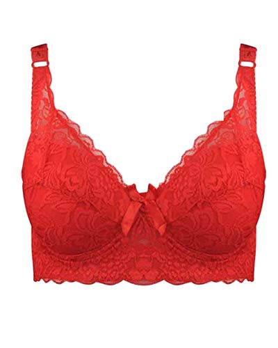 DianShaoA Mujeres Push Up Bra con Aros Lencería Sujetador con Encaje Ultrafino 3/4 Taza Rojo 36/80D