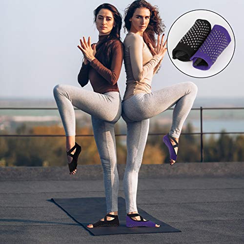 DIAOCARE Calcetines de Yoga para Mujer, Antideslizantes, 2 Pares, Antideslizantes, con Antibacteriano y Absorbe el Sudor, Ideales para Yoga, Pilates, Ballet, Fitness